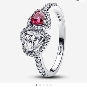 Pandora Silver Ring with Red and Clear Heart Stones